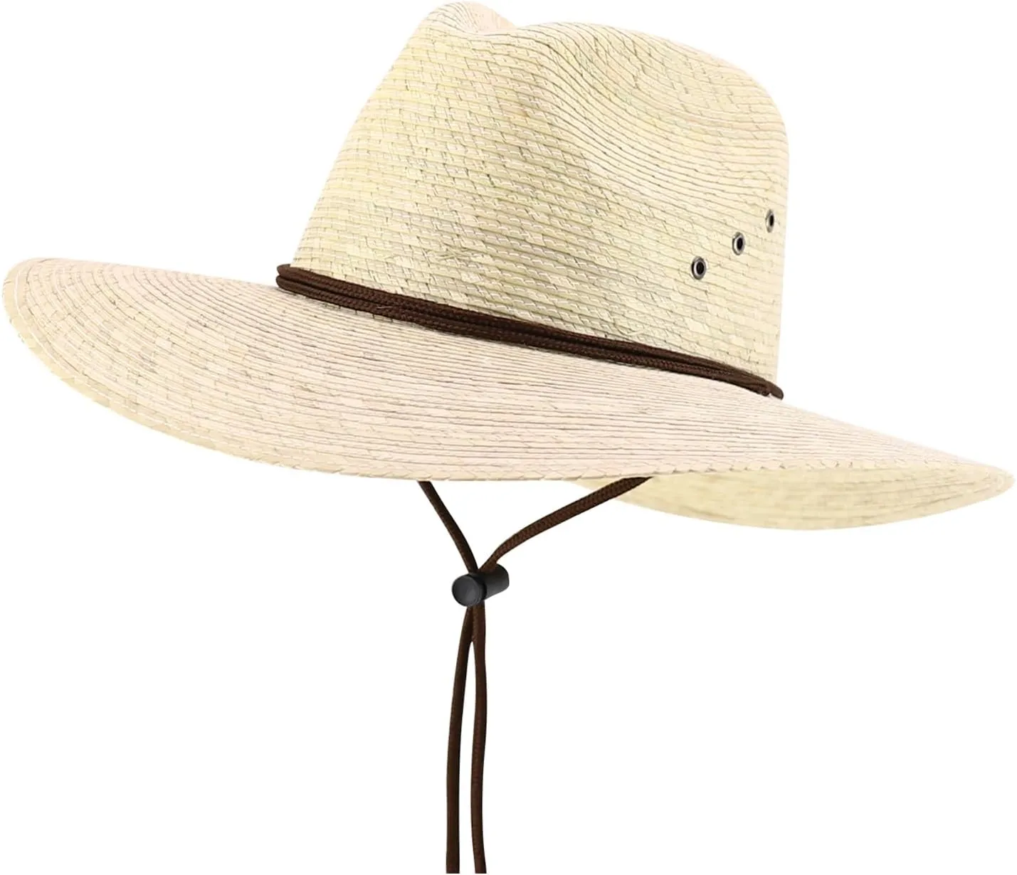 Trendy Apparel Shop Palm Braid Large Brim Fedora with Double String Chin Cord