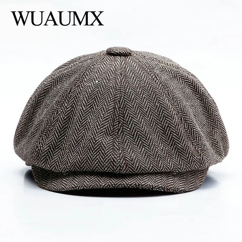Unisex Autumn Winter Newsboy Caps Men And Women Warm Tweed Octagonal Hat For Male Detective Hats Retro Flat Caps chapeau