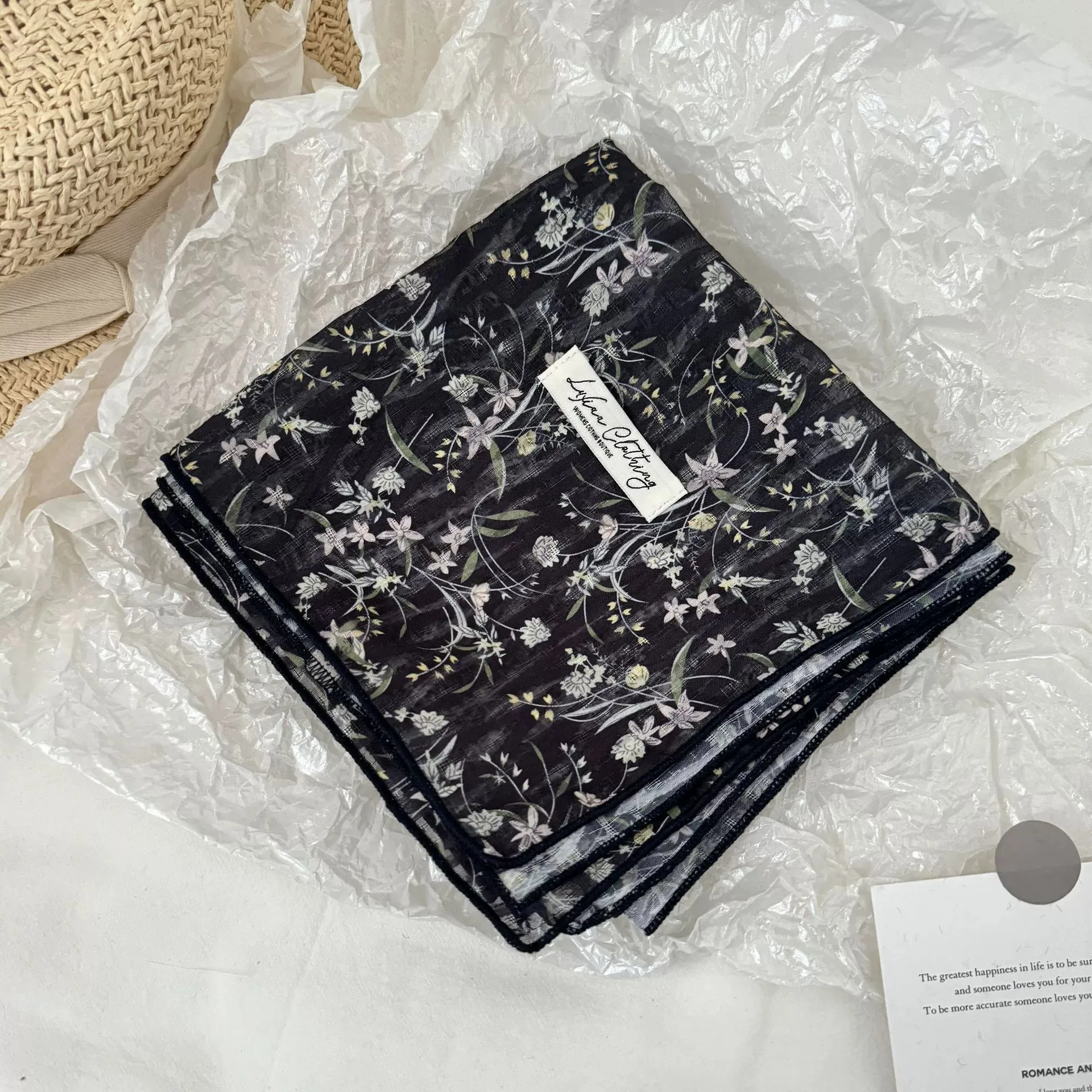 Vintage Floral Cotton and Linen Scarf