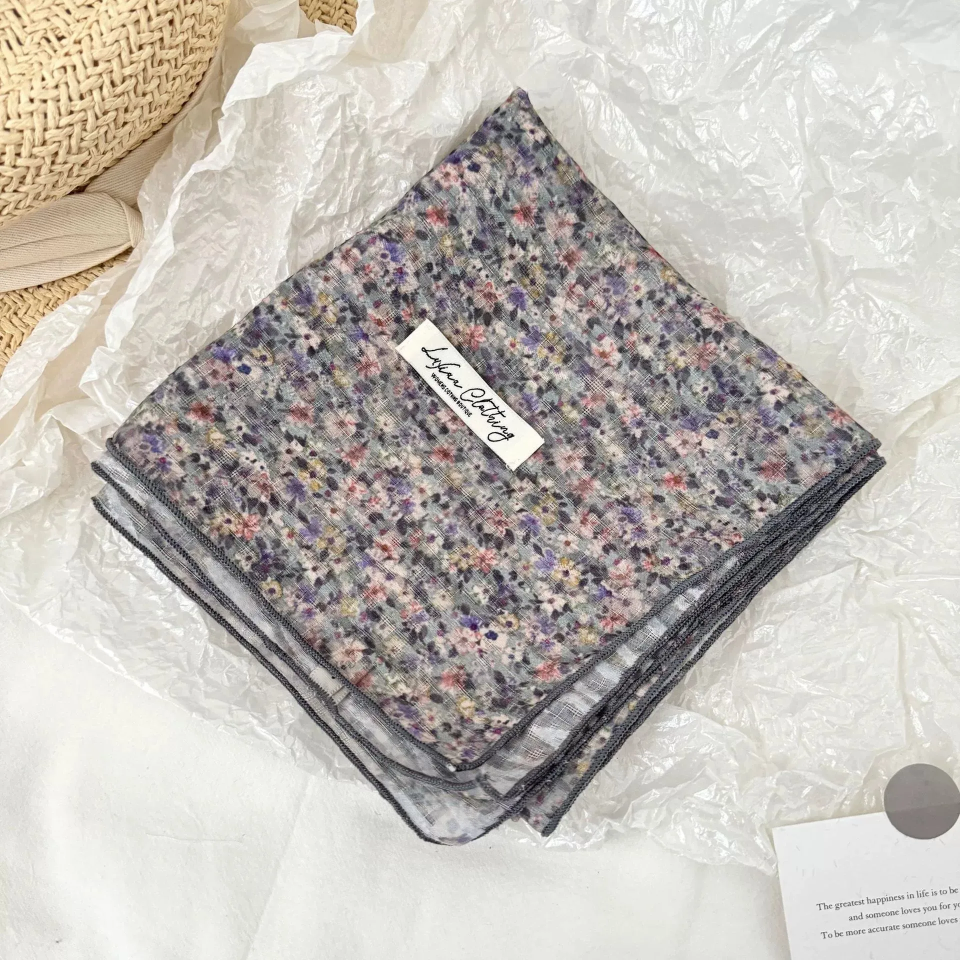Vintage Floral Cotton and Linen Scarf