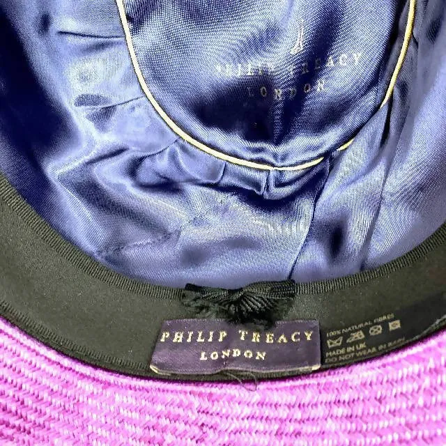 Vintage Philip Treacy purple and pink cloche hat with feather detailing